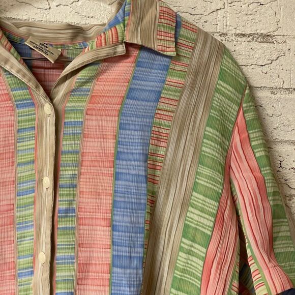 Allison Daley Striped Short Sleeve Button Down Blouse Plus Size Curvy 18W - Picture 3 of 10